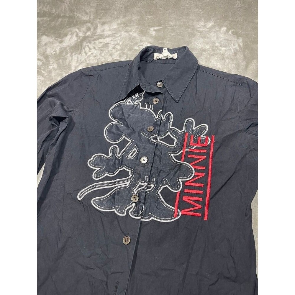 Iceberg Disney Minnie Button Down Shirt Men Size 44 Medium Black Embroidered
